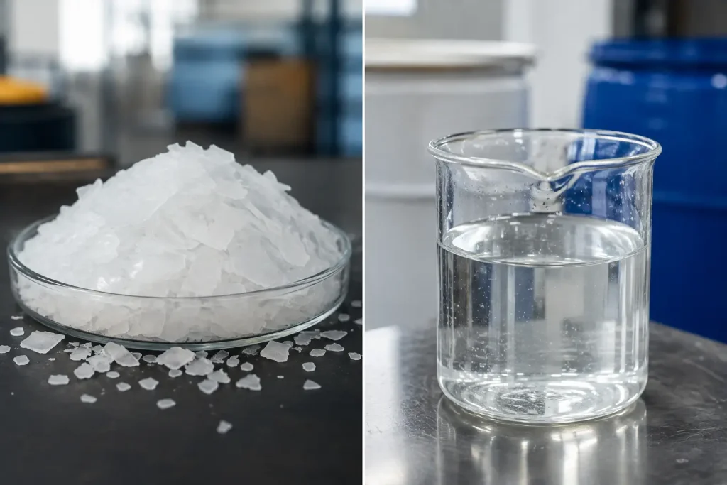 caustic soda flakes vs liquid